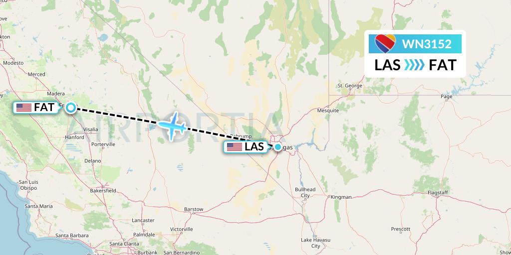 WN3152 Southwest Airlines Flight Map: Las Vegas to Fresno