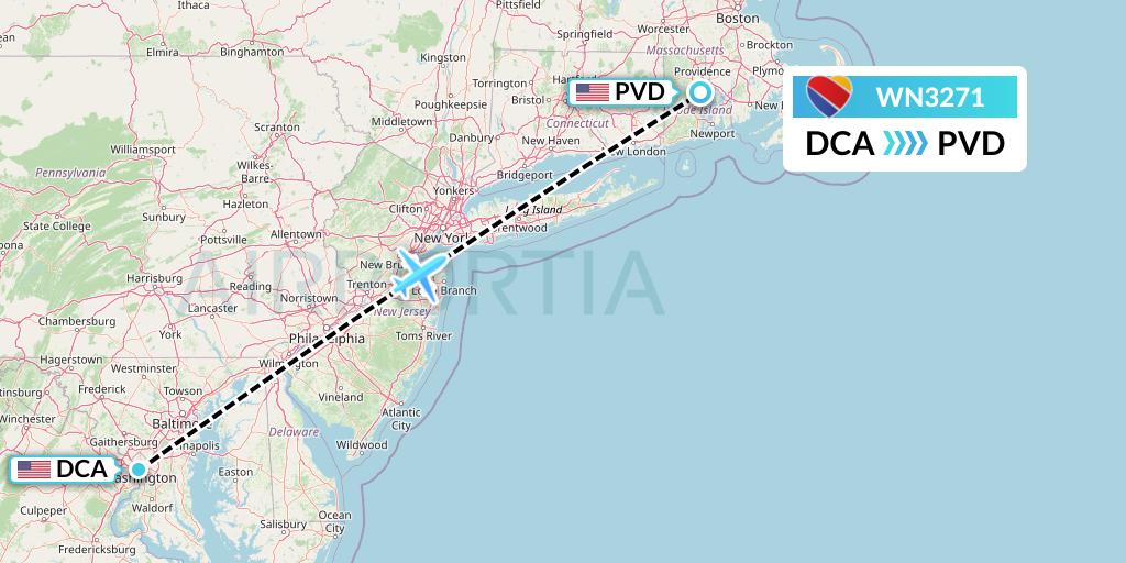 WN3271 Southwest Airlines Flight Map: Washington to Providence