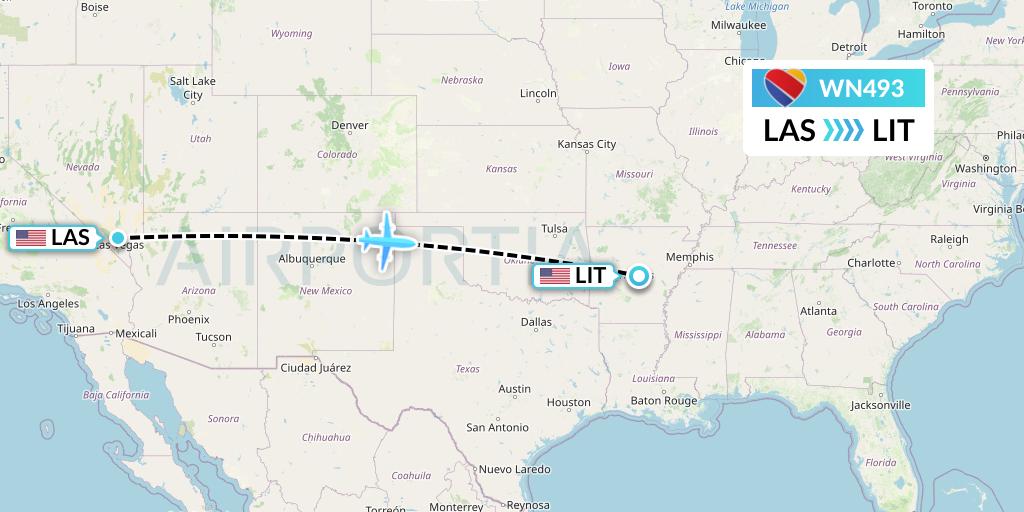 WN493 Southwest Airlines Flight Map: Las Vegas to Little Rock