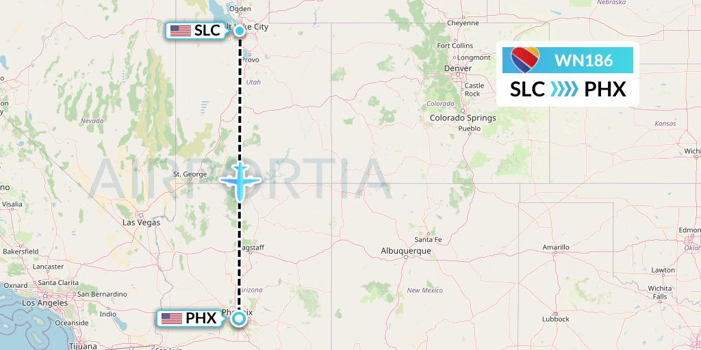 WN186 Southwest Airlines Flight Map: Salt Lake City to Phoenix