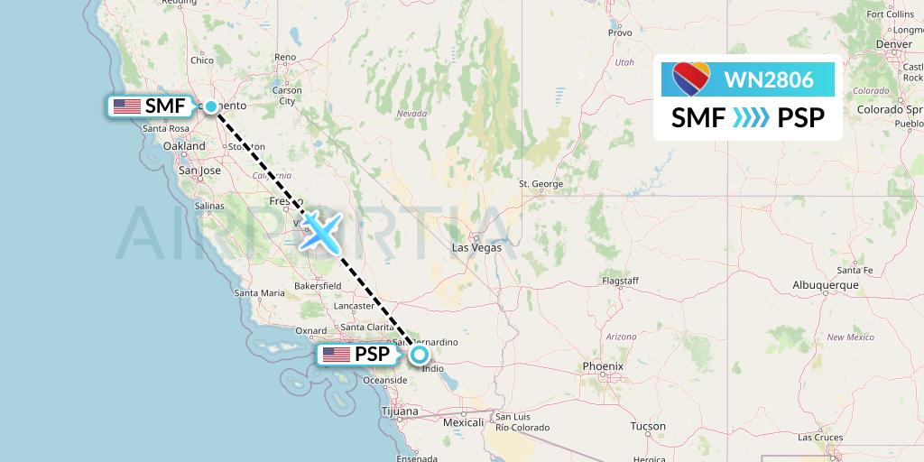 WN2806 Southwest Airlines Flight Map: Sacramento to Palm Springs