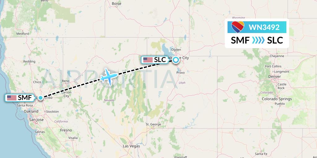 WN3492 Southwest Airlines Flight Map: Sacramento to Salt Lake City