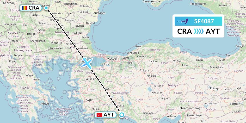 5F4087 Fly One Flight Map: Craiova to Antalya