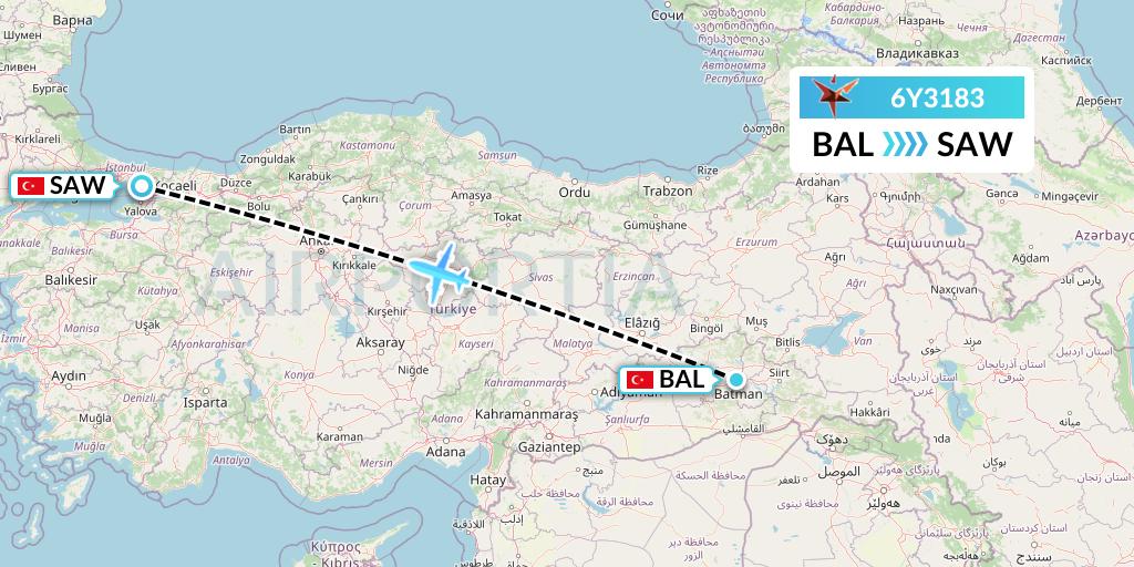 6Y3183 SmartLynx Flight Map: Batman to Istanbul