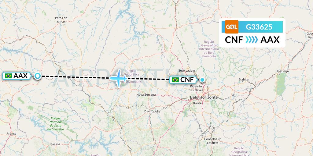 G33625 GOL Transportes Aeros Flight Map: Belo Horizonte to Araxa