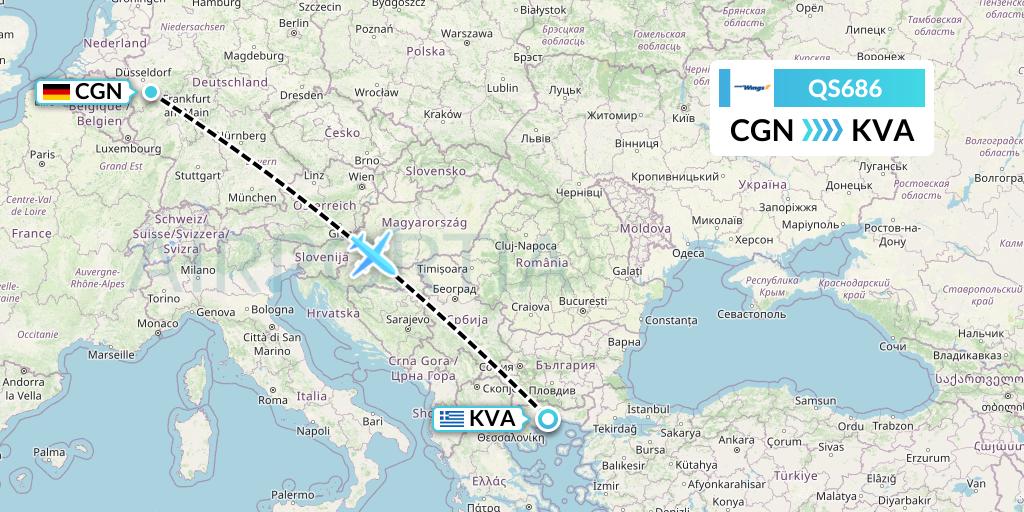 QS686 Smartwings Flight Map: Cologne to Kavala