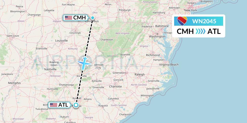 WN2045 Southwest Airlines Flight Map: Columbus to Atlanta