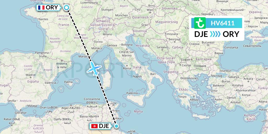 HV6411 Transavia Flight Map: Djerba to Paris
