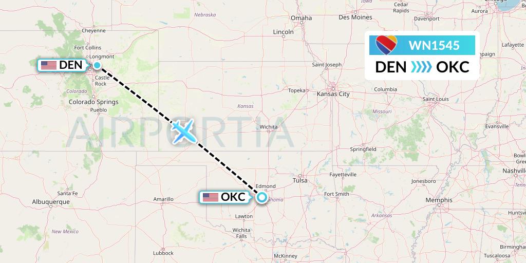 WN1545 Southwest Airlines Flight Map: Denver to Oklahoma City
