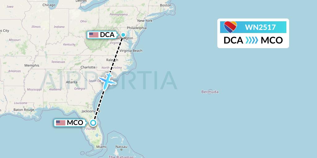 WN2517 Southwest Airlines Flight Map: Washington to Orlando