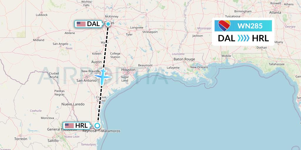 WN285 Southwest Airlines Flight Map: Dallas to Harlingen