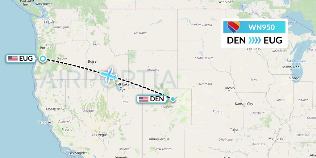WN950 Southwest Airlines Flight Map: Denver to Eugene