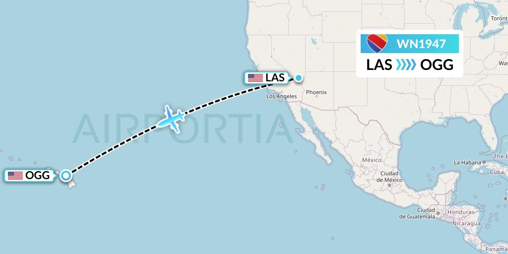 WN1947 Southwest Airlines Flight Map: Las Vegas to Kahului