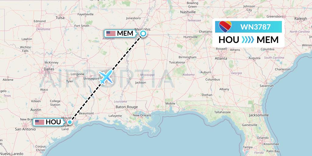 WN3787 Southwest Airlines Flight Map: Houston to Memphis