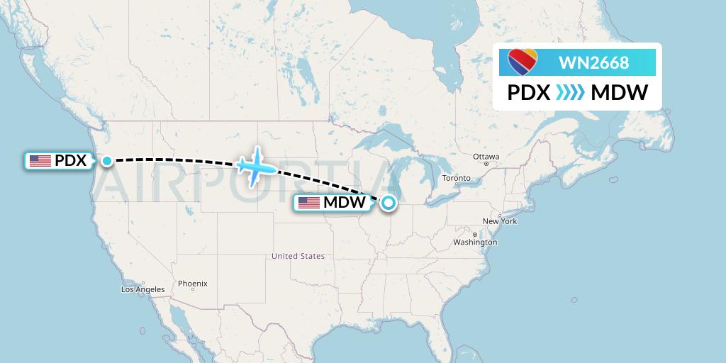 WN2668 Southwest Airlines Flight Map: Portland to Chicago