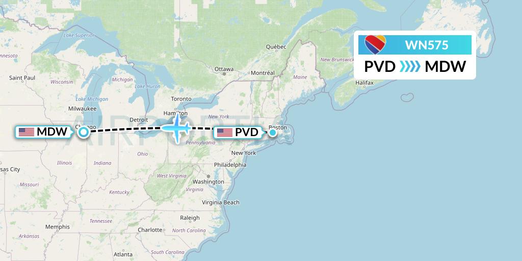 WN575 Southwest Airlines Flight Map: Providence to Chicago