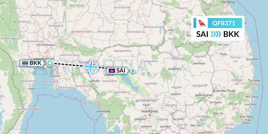 QF8371 Qantas Flight Map: Siem Reap to Bangkok