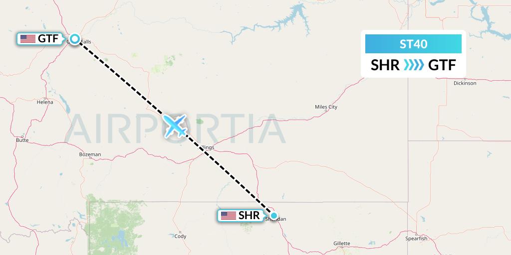 ST40 Air Thanlwin Flight Map: Sheridan to Great Falls