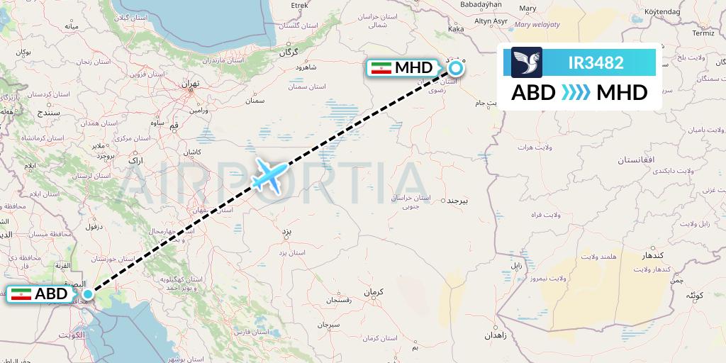 IR3482 Iran Air Flight Map: Abadan to Mashhad