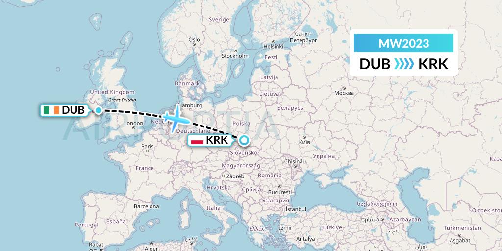 MW2023 Mokulele Flight Service Flight Map: Dublin to Krakow