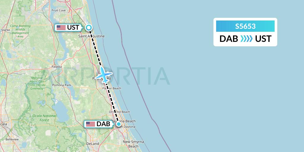 S5653 Star Air Flight Map: Daytona Beach to St. Augustine