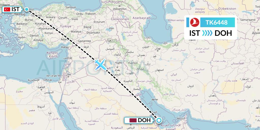 TK6448 Turkish Airlines Flight Map: Istanbul to Doha