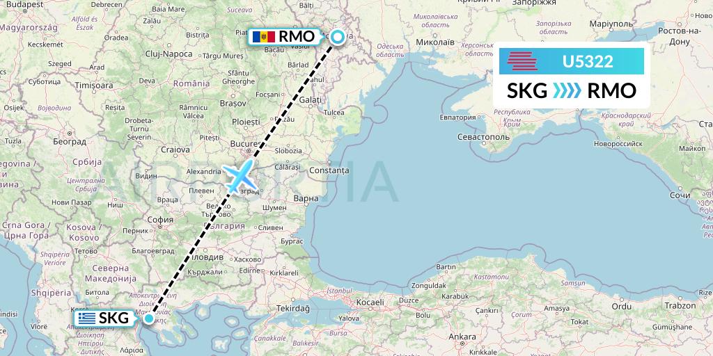 U5322 Karinou Airlines Flight Map: Thessaloniki to Chisinau
