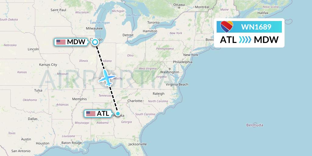 WN1689 Southwest Airlines Flight Map: Atlanta to Chicago