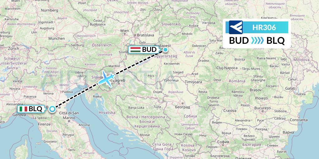 HR306 Hahn Air Flight Map: Budapest to Bologna