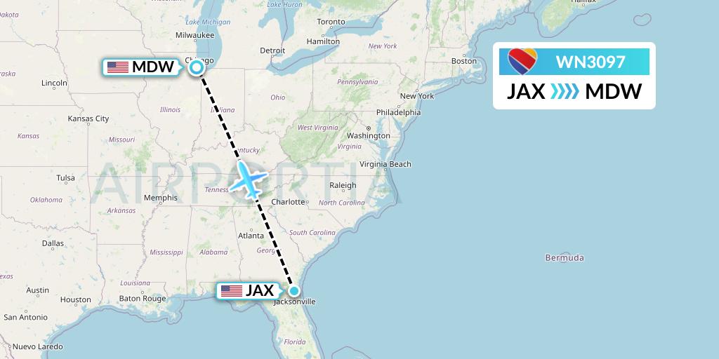 WN3097 Southwest Airlines Flight Map: Jacksonville to Chicago