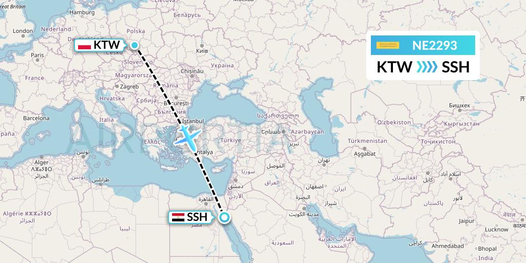 NE2293 Nesma Airlines Flight Map: Katowice to Sharm el-Sheikh