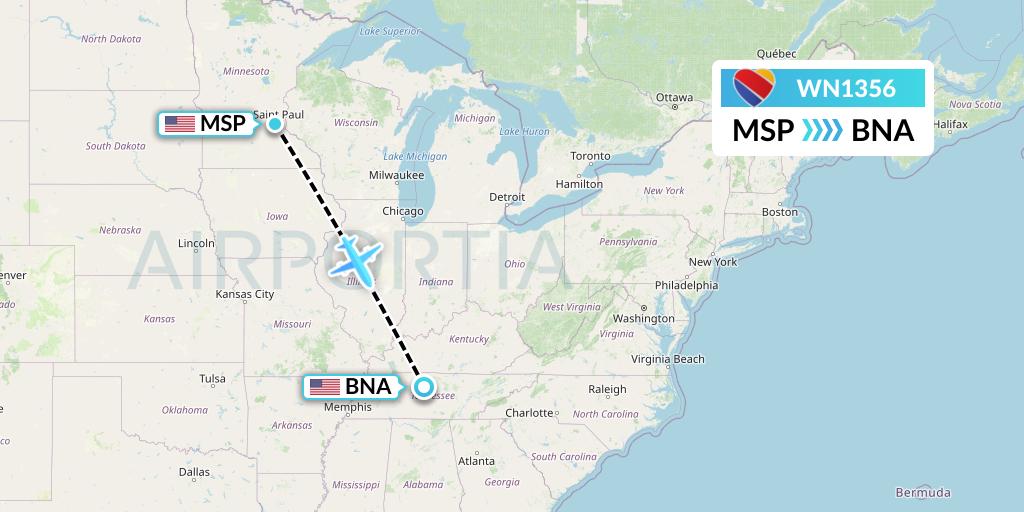 WN1356 Southwest Airlines Flight Map: Minneapolis to Nashville
