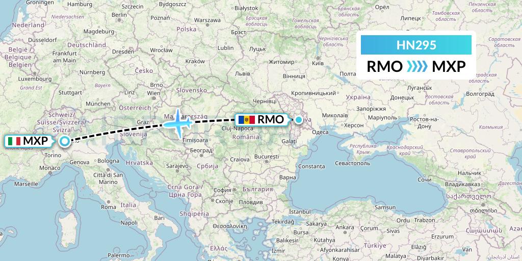 HN295 Uab Heston Airlines Jsc Heston Airl Flight Map: Chisinau to Milan