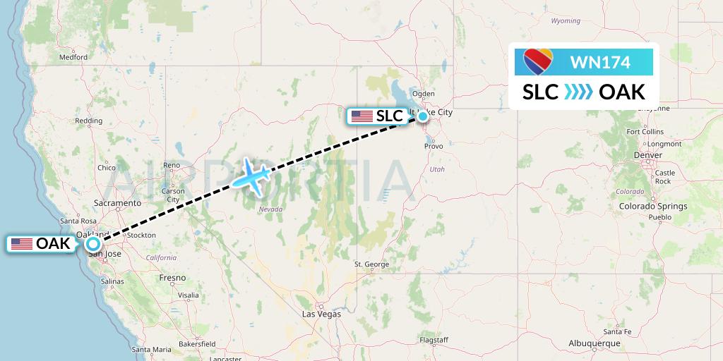 WN174 Southwest Airlines Flight Map: Salt Lake City to Oakland