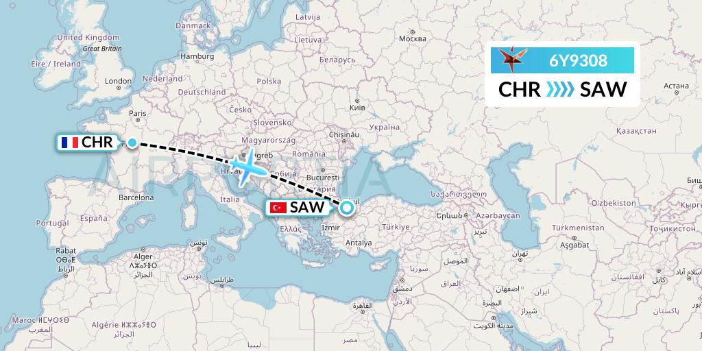 6Y9308 SmartLynx Flight Map: Chateauroux to Istanbul