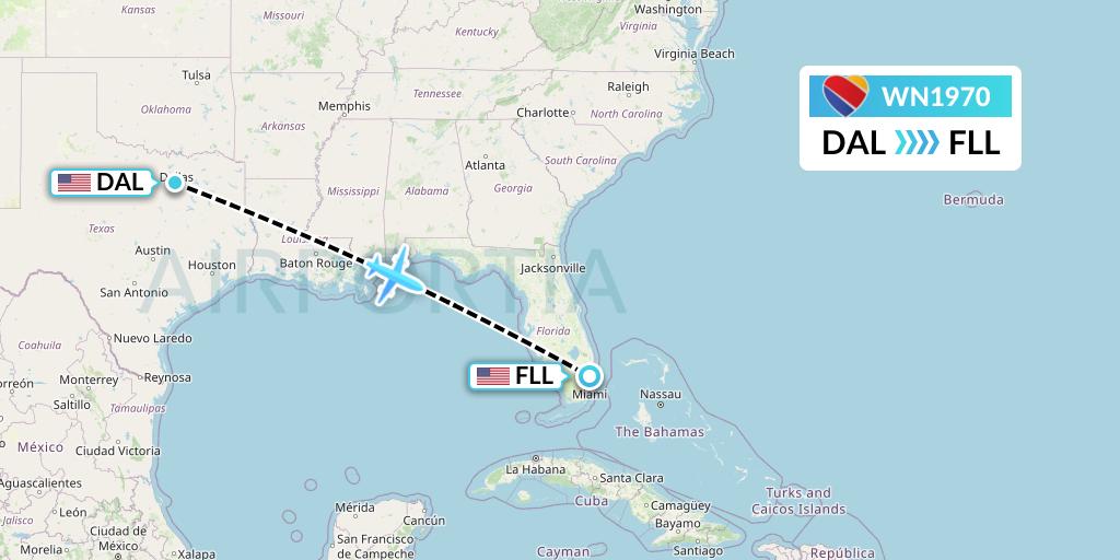 WN1970 Southwest Airlines Flight Map: Dallas to Fort Lauderdale
