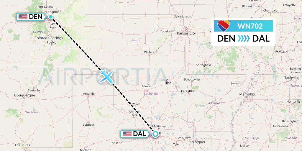 WN702 Southwest Airlines Flight Map: Denver to Dallas