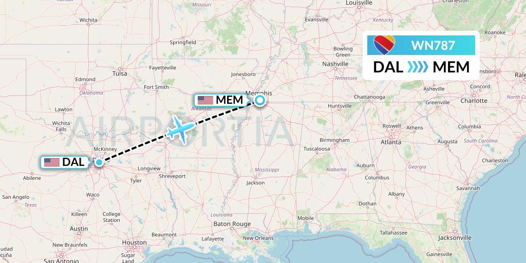 WN787 Southwest Airlines Flight Map: Dallas to Memphis