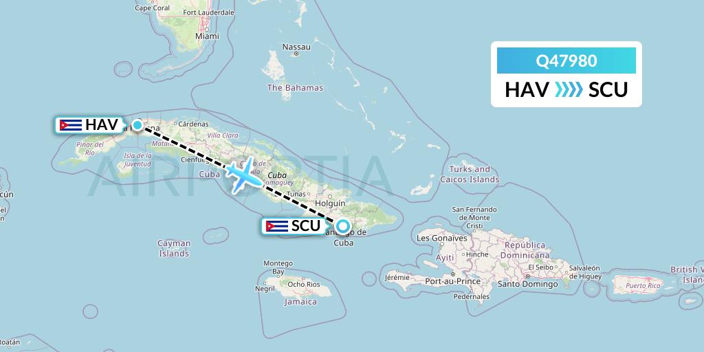 Q47980 Euroairlines Flight Map: Havana to Santiago de Cuba