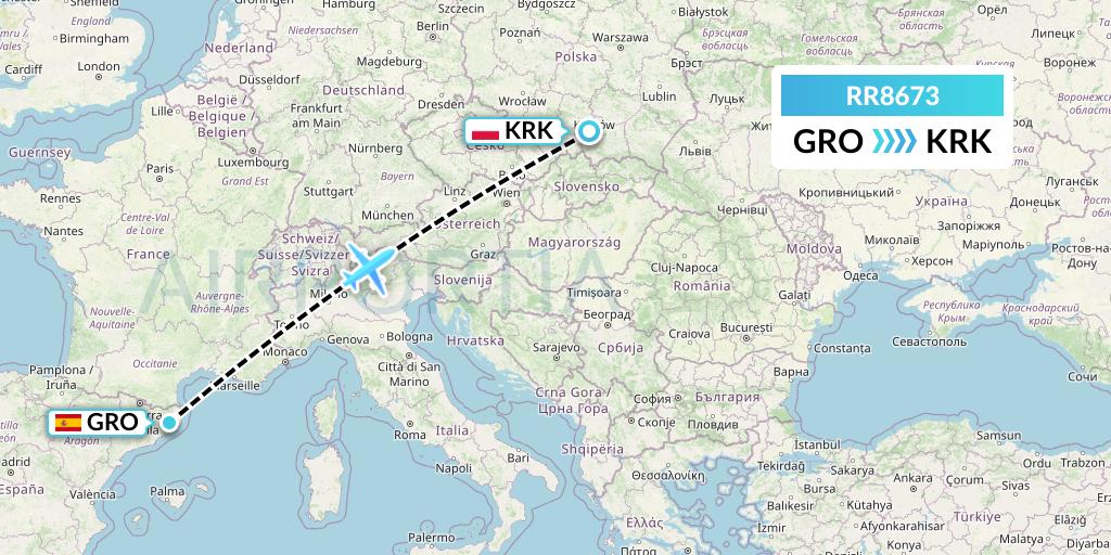 RR8673 Royal Air Force Flight Map: Girona to Krakow