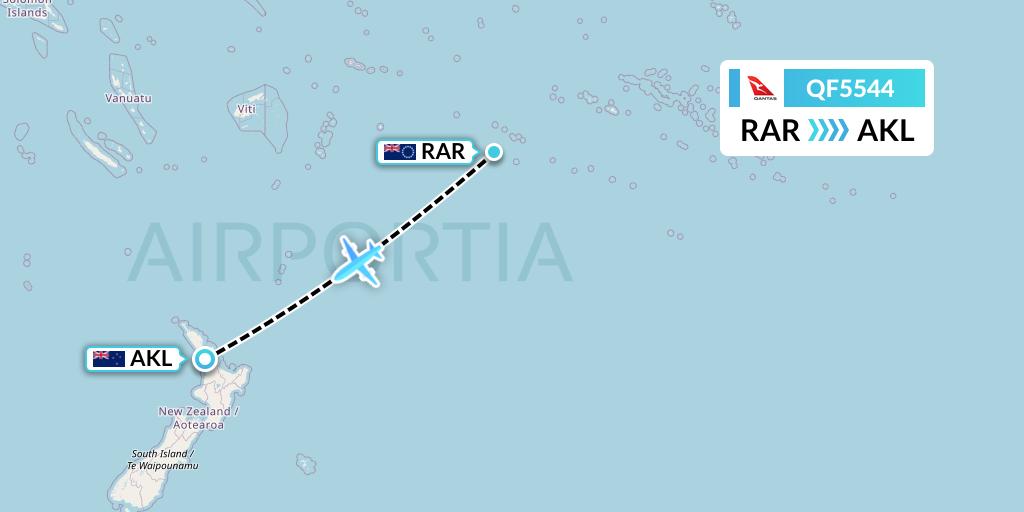 QF5544 Qantas Flight Map: Avarua to Auckland