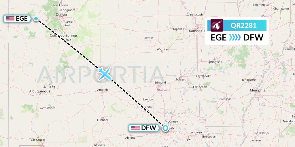 QR2281 Qatar Airways Flight Map: Eagle to Dallas