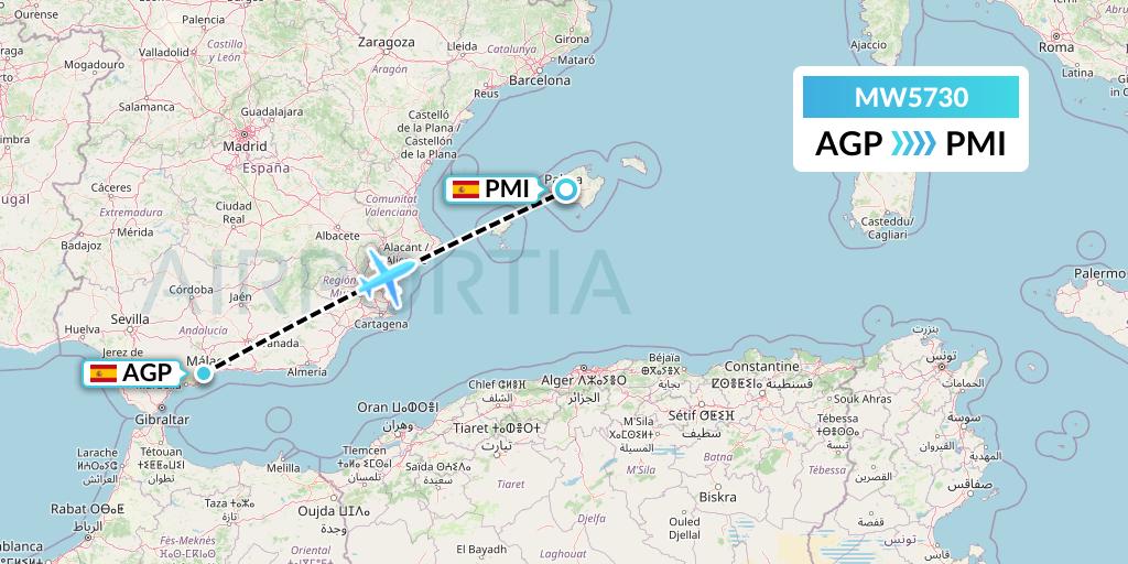 MW5730 Mokulele Flight Service Flight Map: Malaga to Palma de Mallorca