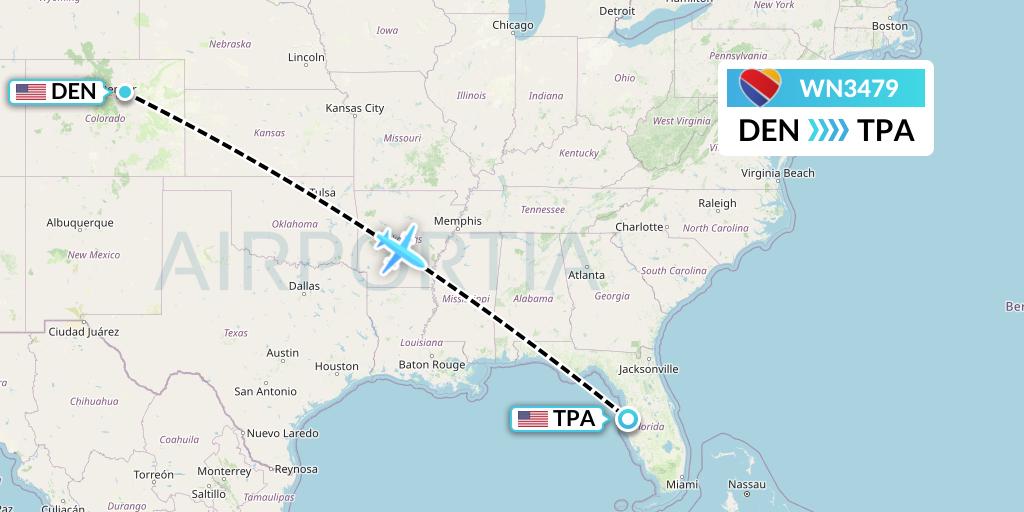 WN3479 Southwest Airlines Flight Map: Denver to Tampa