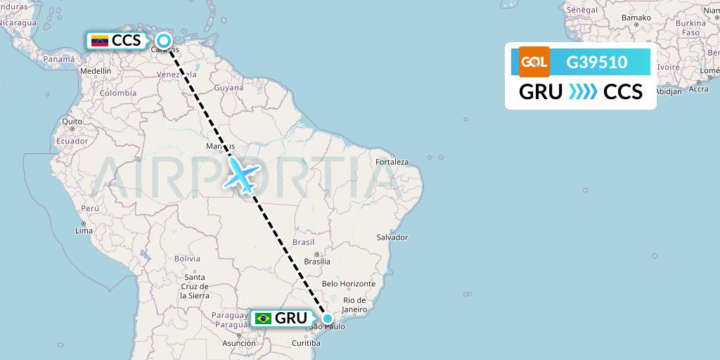 G39510 GOL Transportes Aeros Flight Map: Sao Paulo to Caracas