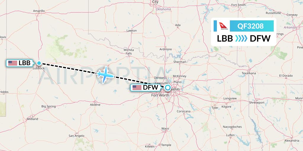 QF3208 Qantas Flight Map: Lubbock to Dallas