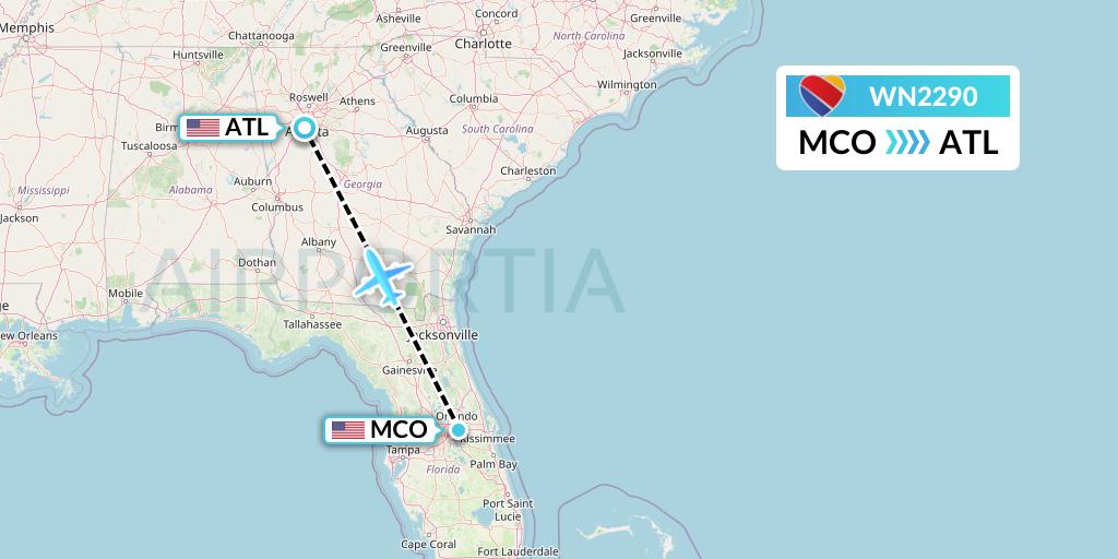 WN2290 Southwest Airlines Flight Map: Orlando to Atlanta