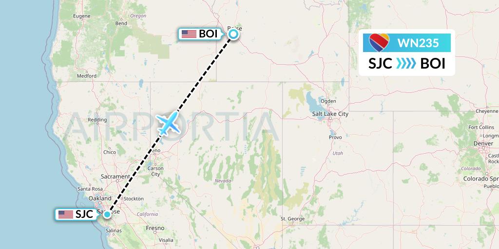 WN235 Southwest Airlines Flight Map: San Jose to Boise