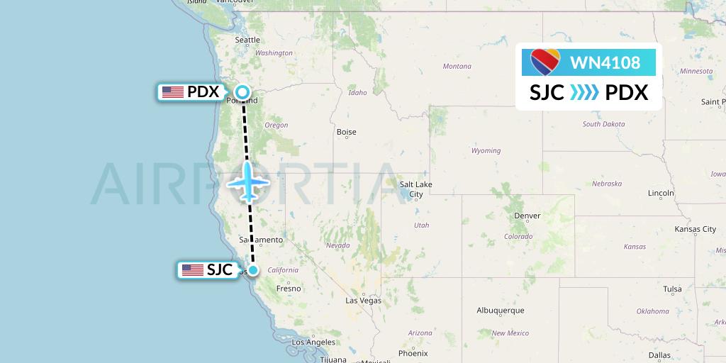 WN4108 Southwest Airlines Flight Map: San Jose to Portland