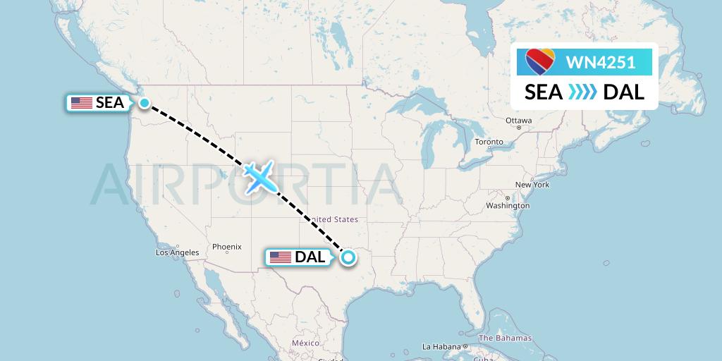 WN4251 Southwest Airlines Flight Map: Seattle to Dallas